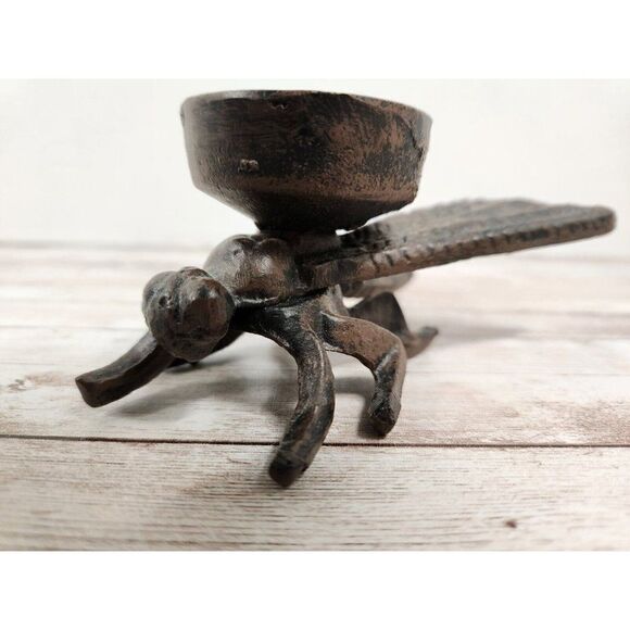Dragonfly Tea Light Candle Holder Rustic Metal Home or Patio Decor 2.5" X 5" - Picture 1 of 11